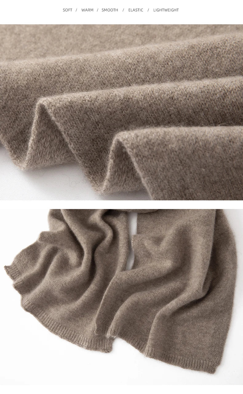 Soft 100% Cashmere Scarf for Autumn and Winter, Women's Knitted Warm Neck Protection Scarf 160*25CM