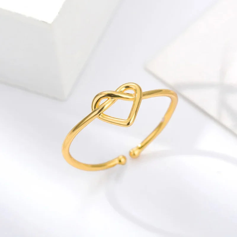 Stainless Steel Rings for Women Gold Color Couple Heart Ring 2024 Trend New Wedding Aesthetic Luxury Jewelry Anillos Mujer