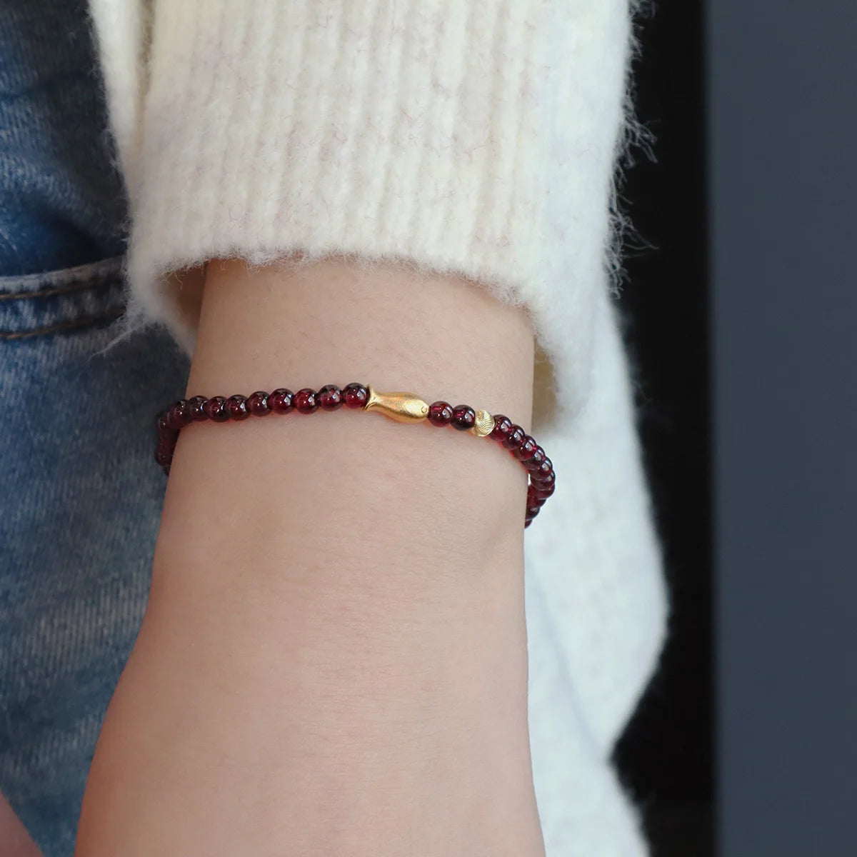 2026 3MM Garnet Bracelet with Aqua Jade & Agate, Gold Plated Stackable Beaded Bracelets for Women, Healing Crystal Gift 1420
