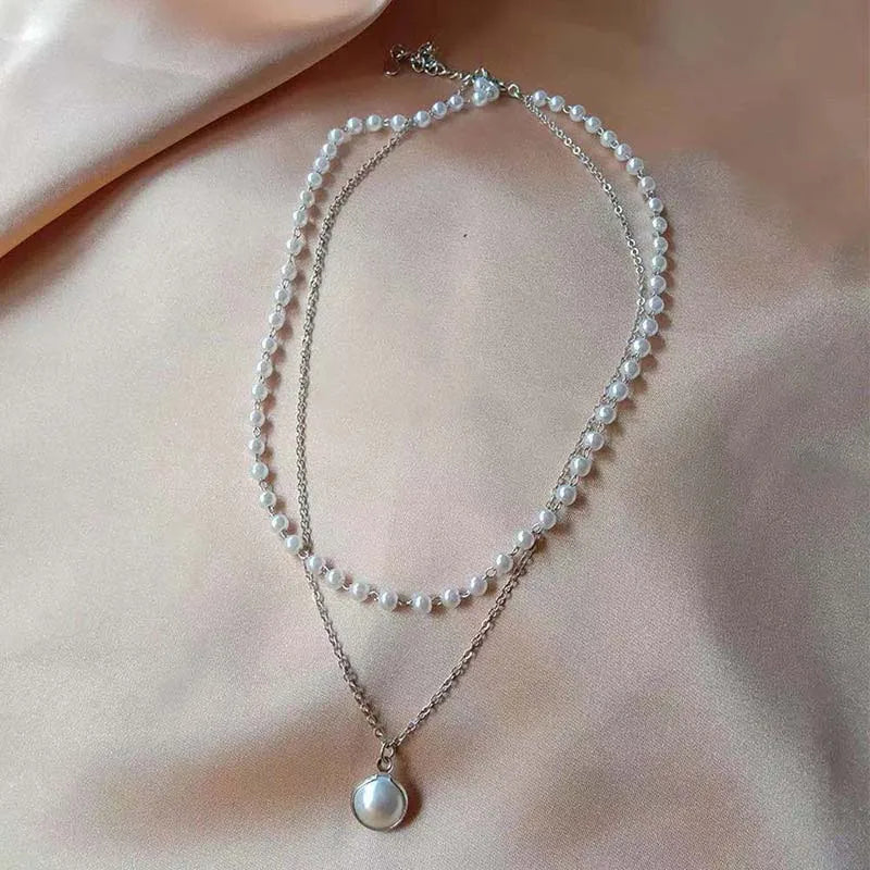 2026 New Fashion Gold Color Pearl Choker Necklace For Women Girl Simple Double Layer Neck Chain Necklace Jewelry Gift