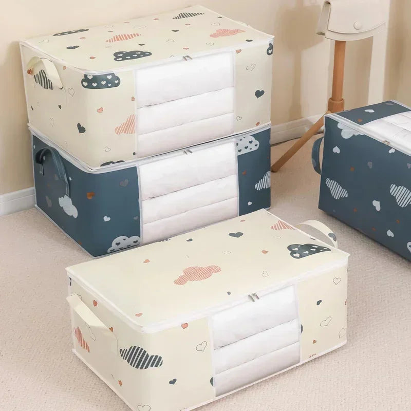 50/70L Foldable Large Capacity Clothes Quilt Storage Bag Moisture Dust Proof Organizer with Zipper for Home Closet Storage
