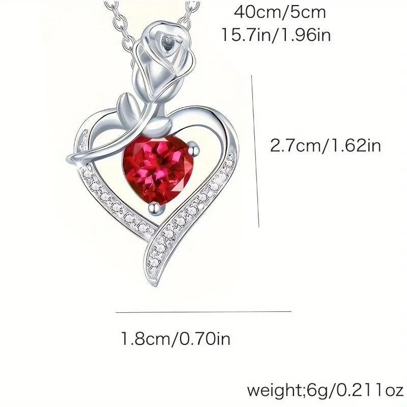 Rose Box Heart Pendant Necklace, I Love You Jewelry Gift for Mom, Wife, Lover, Daughter, Girlfriend, Christmas Best Friend