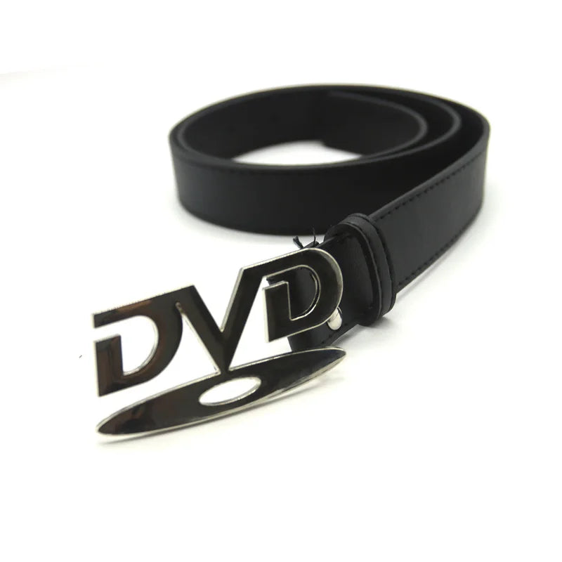 Unisex Nostalgic Design DVD Buckle Belt Men Women Decoration Paired with Jeans Waist Straps Belt Versatile Design Sense Belt