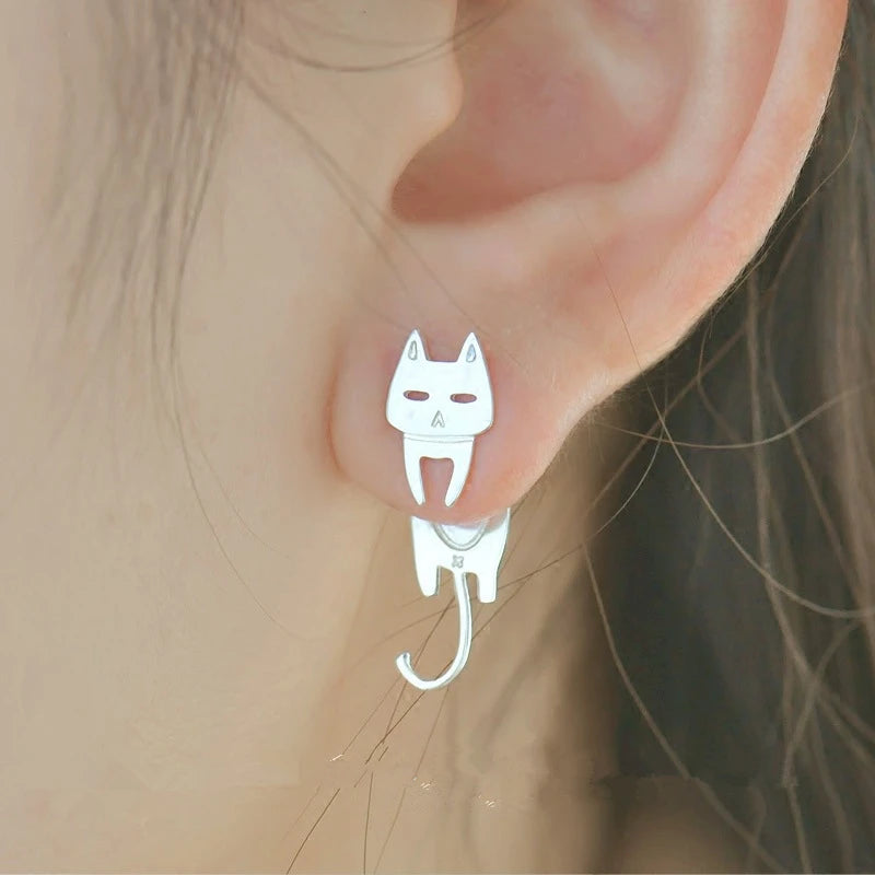925 Sterling Silver Ear Stud Cat Fish Earring Gift for Women Hypoallergenic Eardrop Fine Jewelry Studs Prevent Allergy Dangler