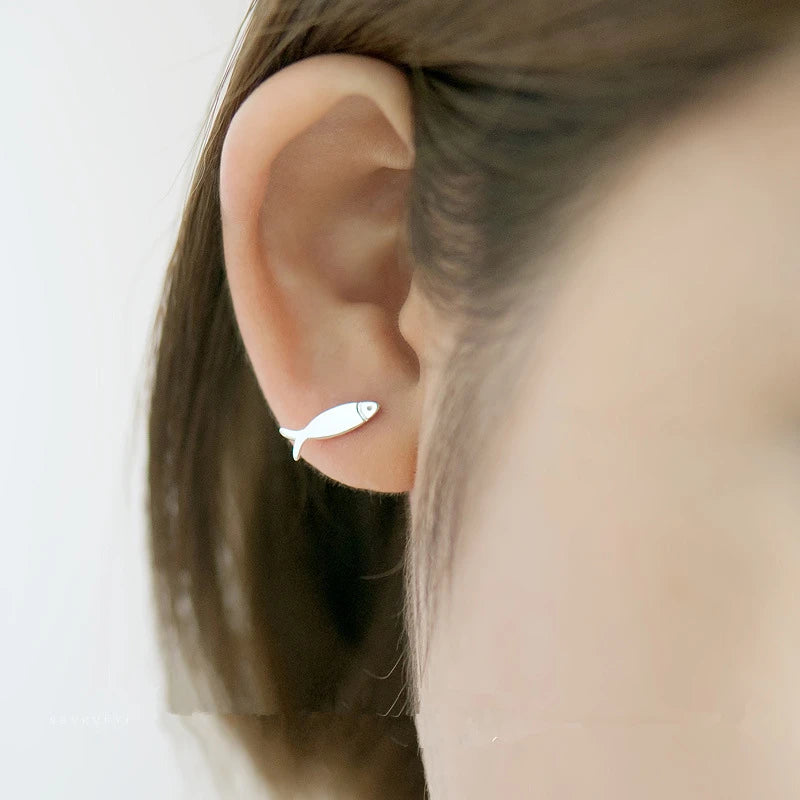 925 Sterling Silver Ear Stud Cat Fish Earring Gift for Women Hypoallergenic Eardrop Fine Jewelry Studs Prevent Allergy Dangler