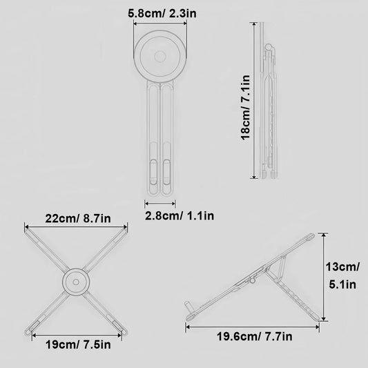 Black foldable tripod stand layout with central magnetic circular phone mount