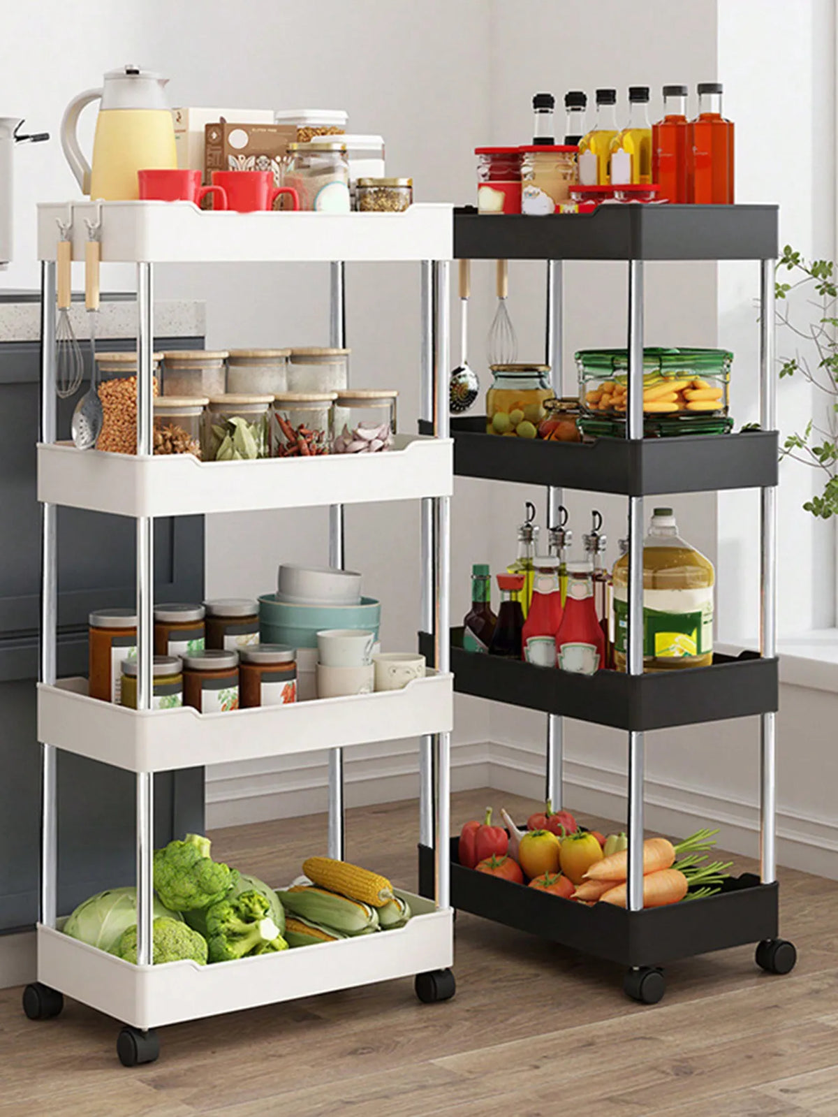 1pcs 3/4 Tier Rolling Utility Cart Storage Shelf Movable Gap Storage Rack Kitchen Bathroom Slim Slide Organizer Shelf Livingroom