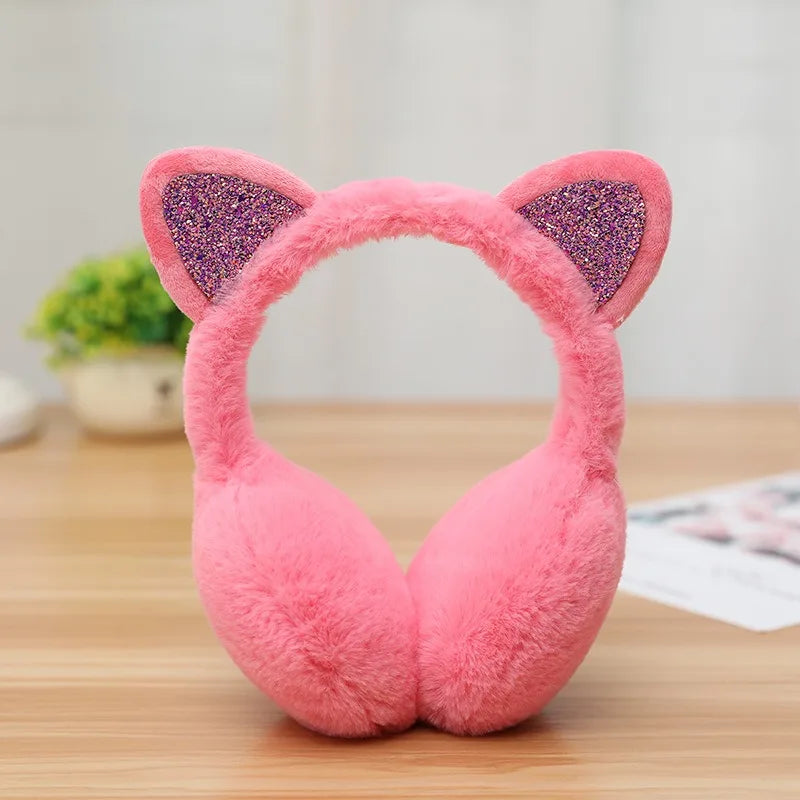 Playful Girls Ear Muffs Cold Protection Warm Hot Lovely Winter Warm Cat Ear Warmers Glitter Ears Plush Earmuffs for Women EZr02