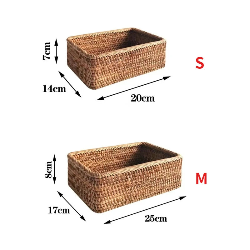 Rattan Storage Basket for Home Decor Snack Handmade Woven Nesting Baskets Wicker Storage Box Kitchen Table Household Supplies