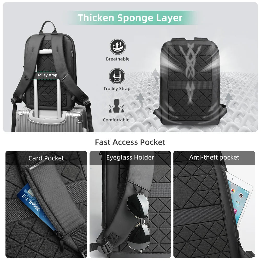 Heroic Knight Slim Backpack for Men Multifunction Work Backpack for 15.6' Laptop Bag Waterproof Business Bag College Bag Male