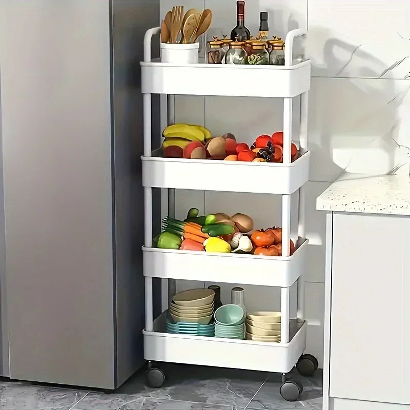 Kitchen multi-functional storage rack mobile trolley multi-level storage rack bookshelf snack and fruit storage rack