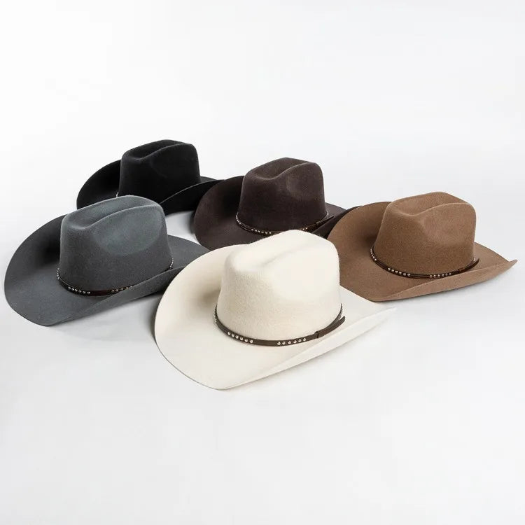 USPOP Autumn Winter Western Cowboy Hat Unisex Casual Studded Wool Felt Hat with Belt  Large Size Fedora Available in Sizes S-XL