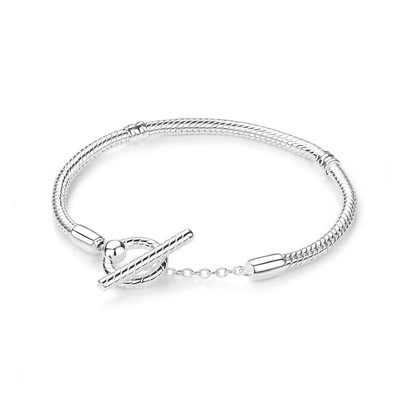 Original 925 Sterling Silver Bracelets Bangles Love Heart Clip Charms Beads Snake Chains For Women Rose Gold DIY Luxury Jewelry