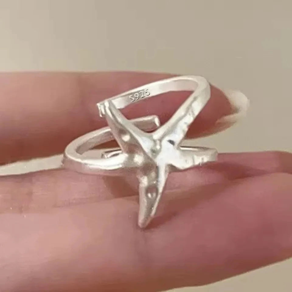 Sam Panda 925 Sterling Silver Rings For Women Men Fine Jewelry Finger Adjustable Open Wing Shape Ring For Party Birthday Gift