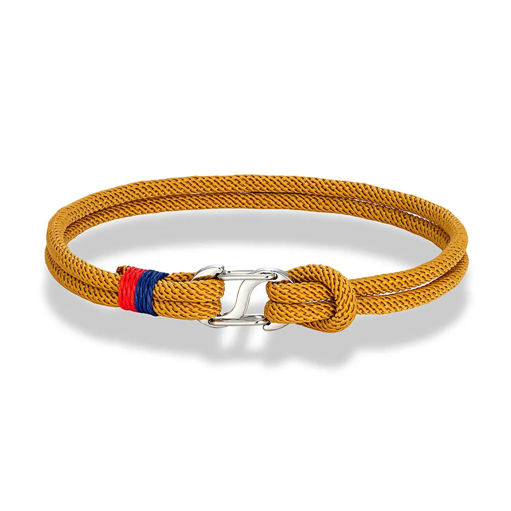 MKENDN Navy Blue Braided Rope Bracelet Stainless Steel Double Push Carabiner Clasp Survival Bracelet for Men Women Couple Gifts