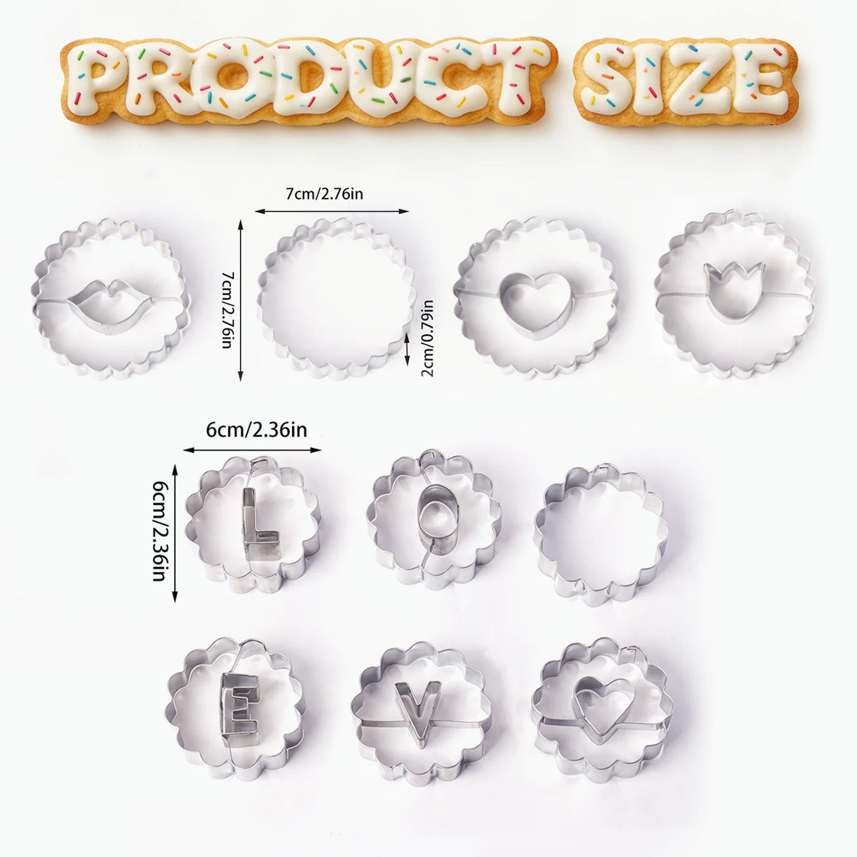 9PCS Jam Cookie Cutter Set Food Grade Moon Star Heart Flower Easy Clean Molds for Fondant Biscuit Pastry Home Baking