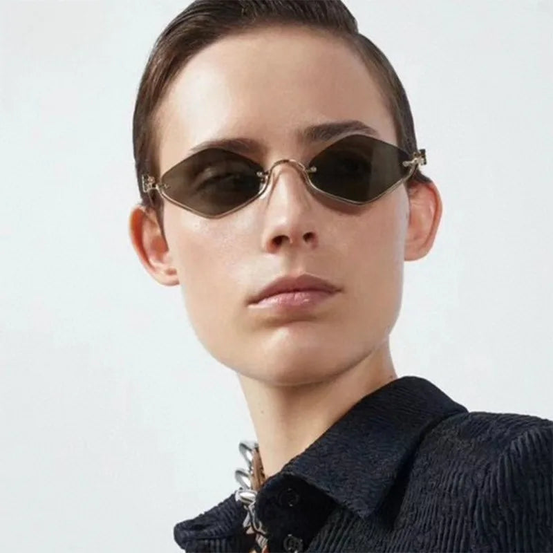 Fashion Small Polygonal Sunglasses Women Luxury Brand Metal Half Frame Sun Glasses Ladies Hipster Sexy Cat Eye Shades Vintage