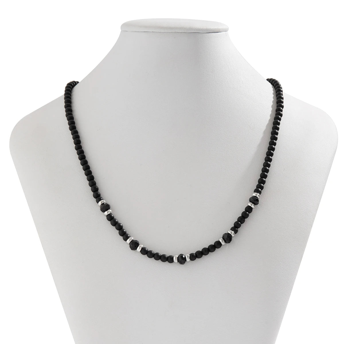 Salircon Punk Black Crystal Bead Clavicle Necklace Men's Simple Ethnic Style Bead Chain Choker On Neck Jewelry Gift