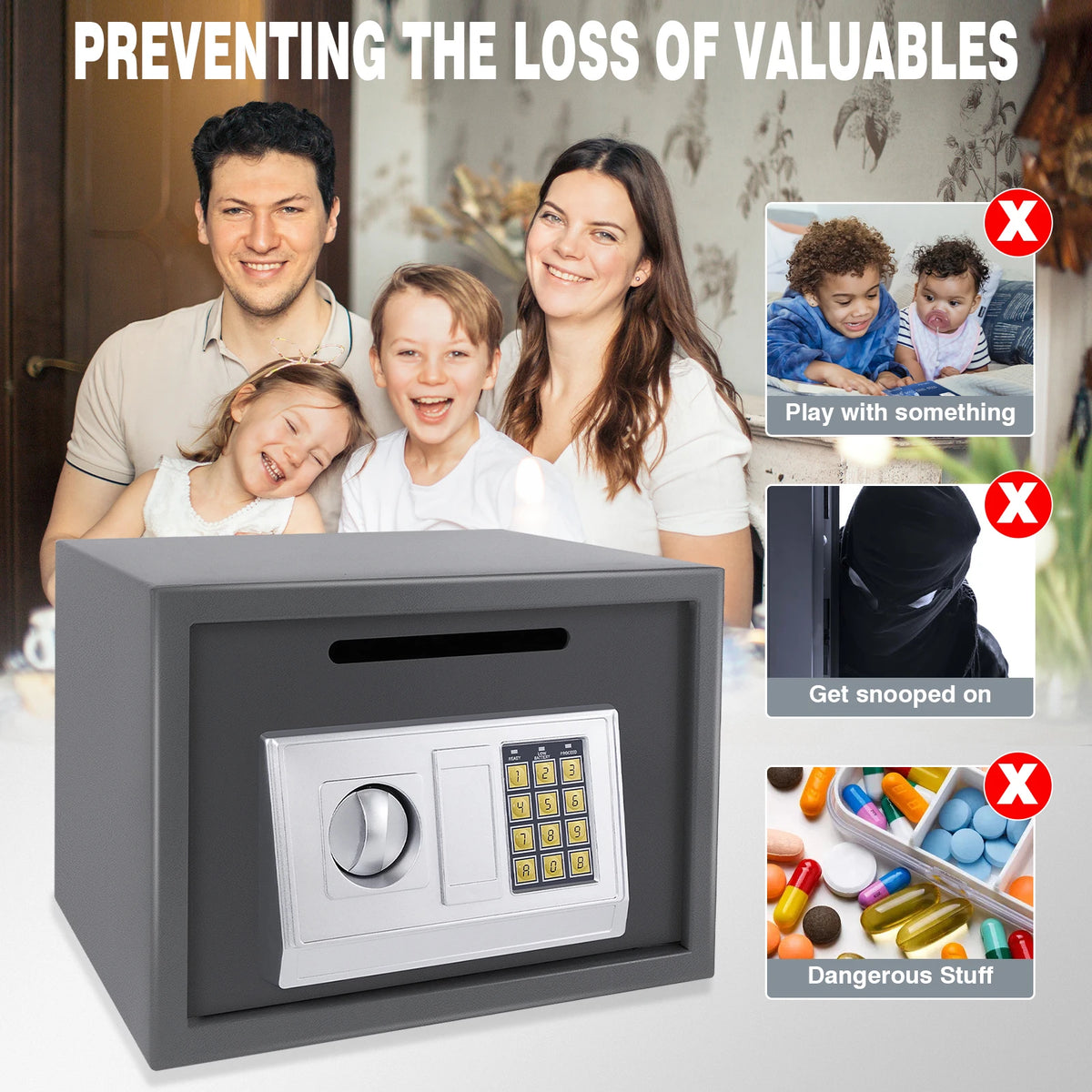 Safe Box Digital Security Steel Case with Electronic Password & Key for Home,Office (4.6/8.5/16L,Black/Grey/White)