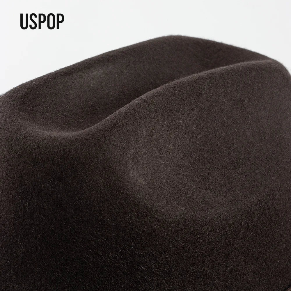 USPOP Autumn Winter Western Cowboy Hat Unisex Casual Studded Wool Felt Hat with Belt  Large Size Fedora Available in Sizes S-XL