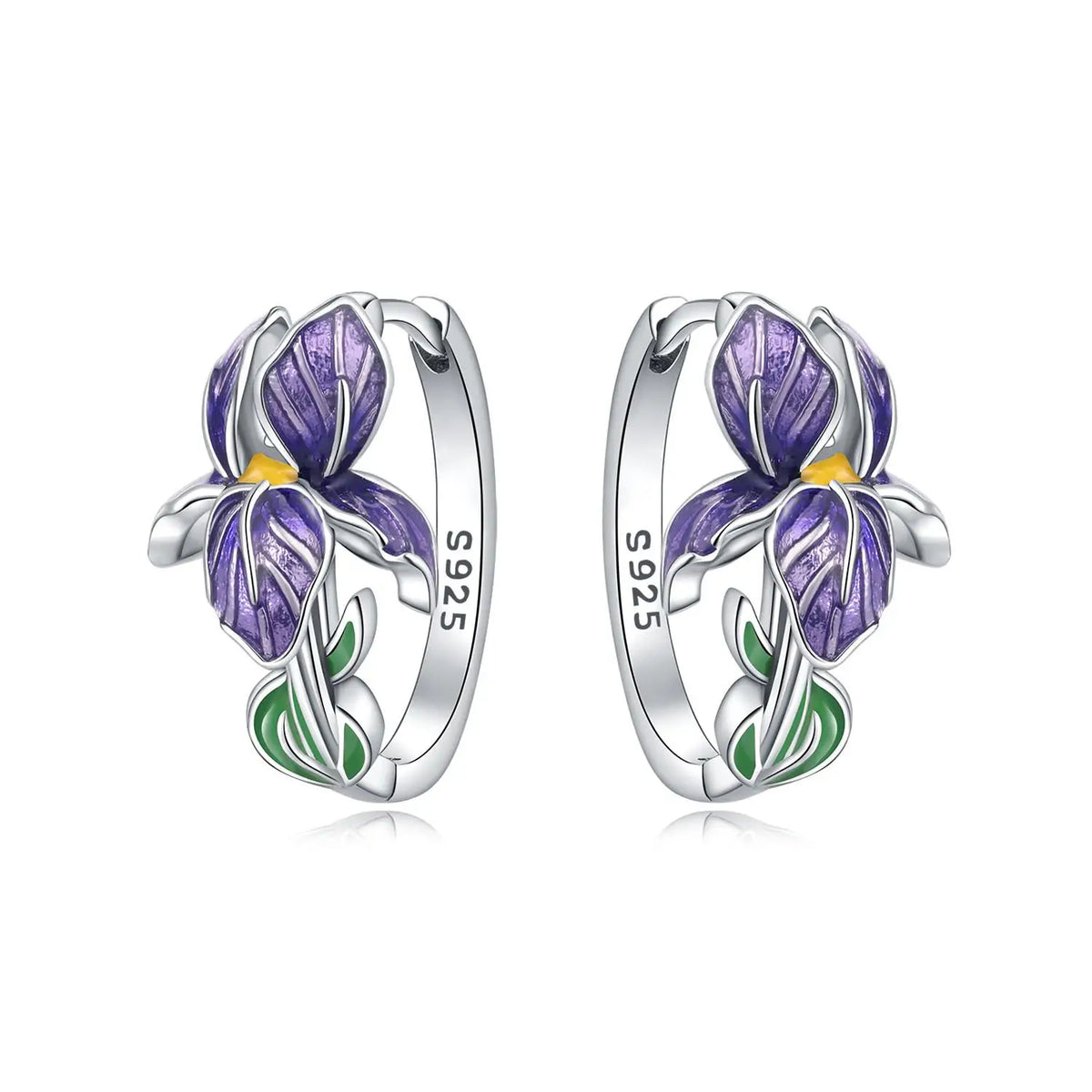 925 Sterling Silver Flower and Plant Series Purple Iris Earrings Exquisite Wedding Party Gifts for Ladies Jewelry Fashion Gifts
