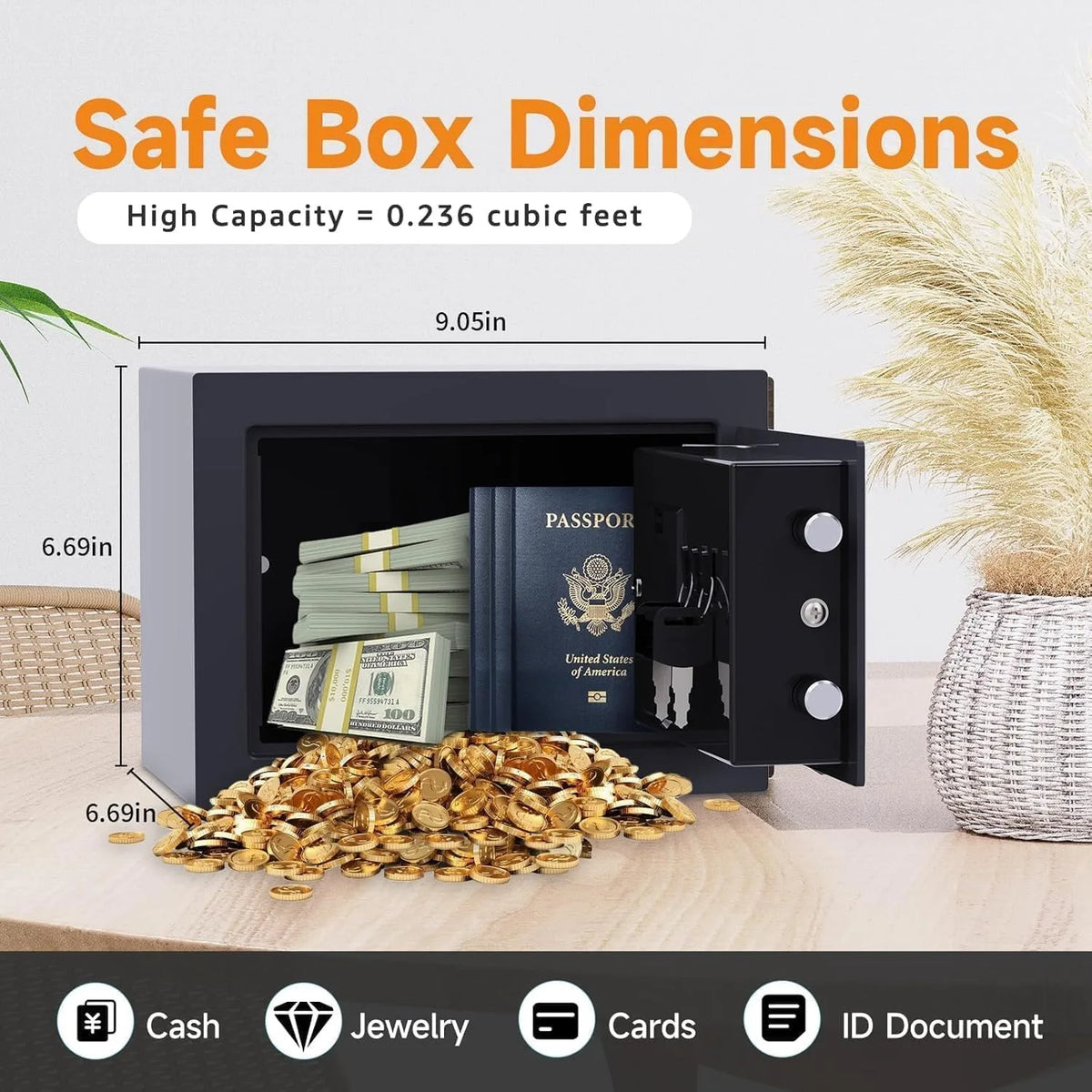 2026 NEW Electronic Safe Deposit Safe Box All Steel for Home Office Password and Key Unlock Safe and Compact