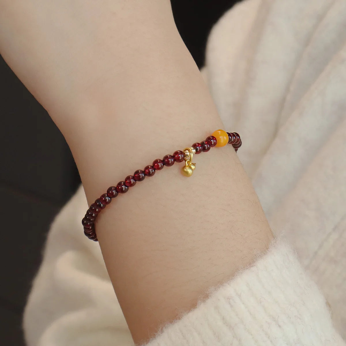2026 3MM Garnet Bracelet with Aqua Jade & Agate, Gold Plated Stackable Beaded Bracelets for Women, Healing Crystal Gift 1420