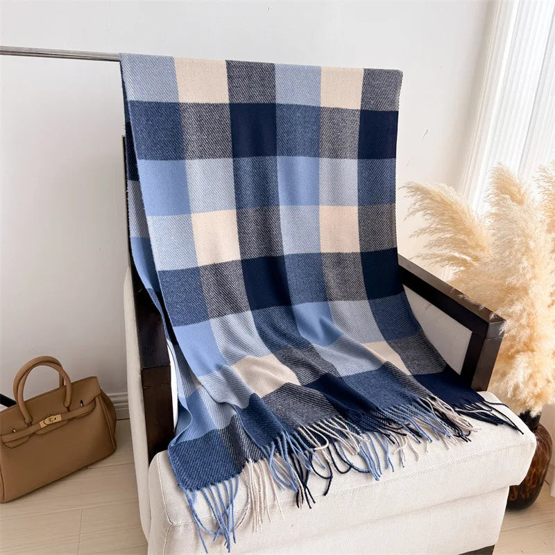 Luxury Brand Plaid Scarf Autumn Winter Women Warm Neckerchief Pashmina Lady Shawls and Wraps Casual Lattice Tassel Scarves