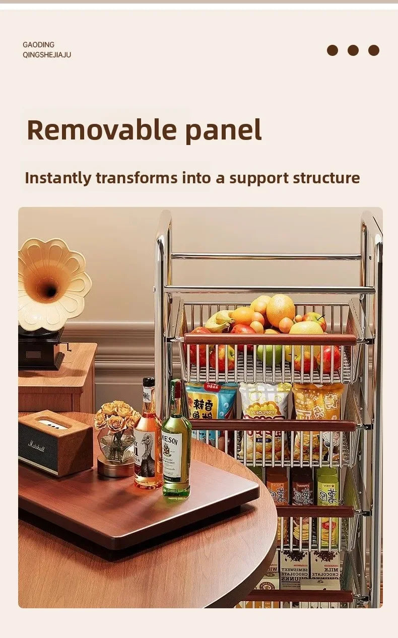Wooden Rolling Kitchen Cart with 4/8 Baskets, Fruit Vegetable Storage Rack