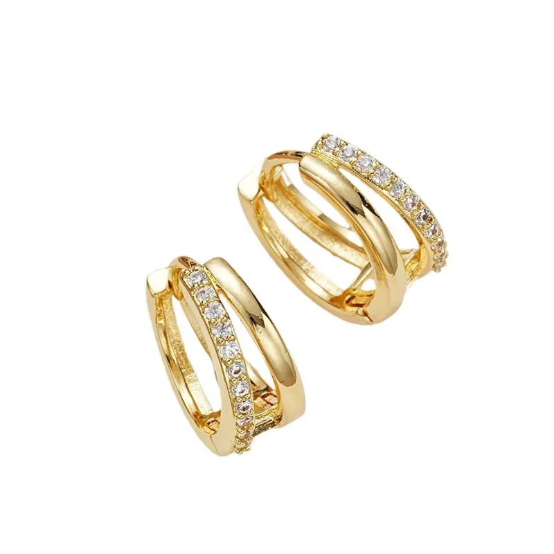 Fashion Gold Color Metal Double Layered Huggie Hoop Earrings for Women Girls Luxury Crystal Geometric Catilage Earrings Jewelry