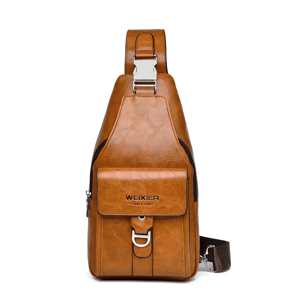 2026 New Men's Bag High Quality PU Leather Men's Chest Bag Simple Waterproof Single Shoulder Crossbody Bags Messenger Bag Gift