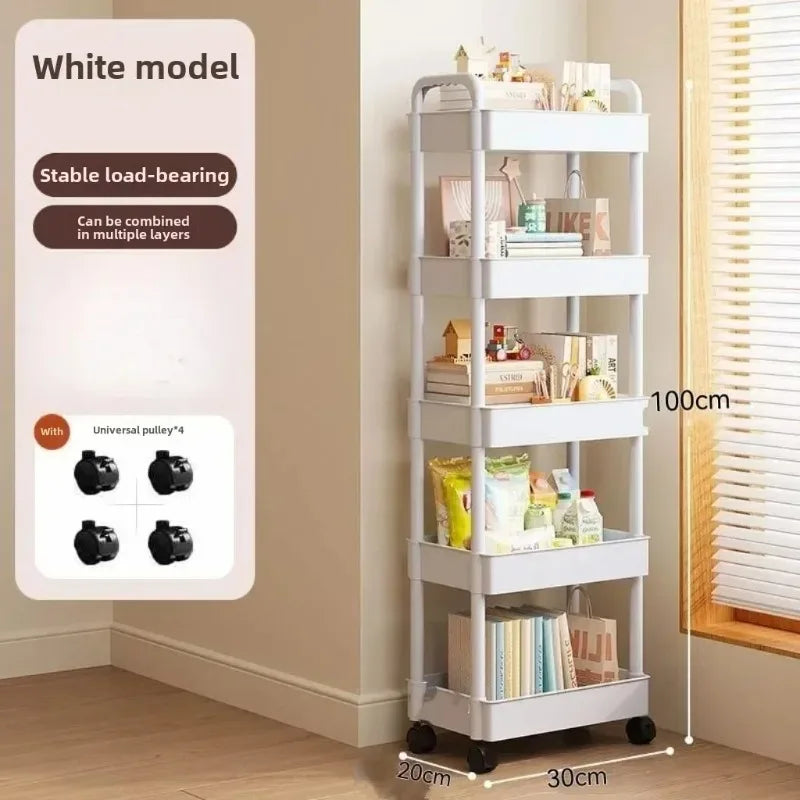 Kitchen multi-functional storage rack mobile trolley multi-level storage rack bookshelf snack and fruit storage rack