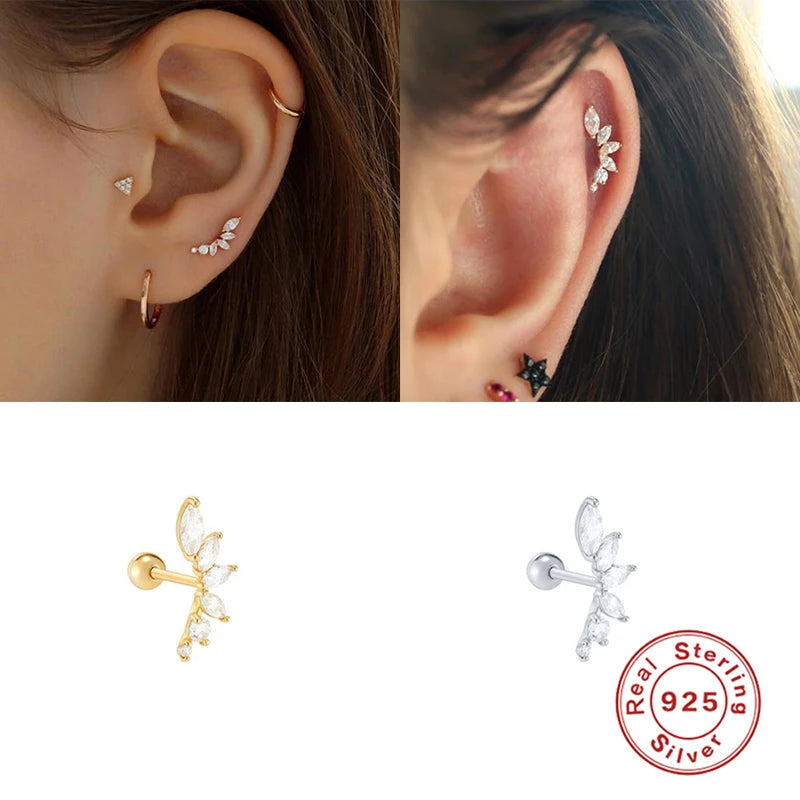 CANNER Pendientes Plata 925 Piercing Stud Earrings For Women Cubic Zirconia 925 Sterling Silver Cartilage Earring Jewerly 1pc