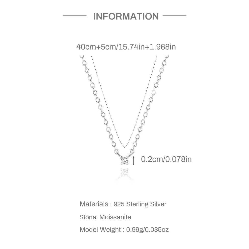 CANNER 2/3/4mm Moissanite Pendant Necklaces 925 Sterling Silver Necklace Chain For Women Ins 18K Gold Classic Minimalism Jewelry