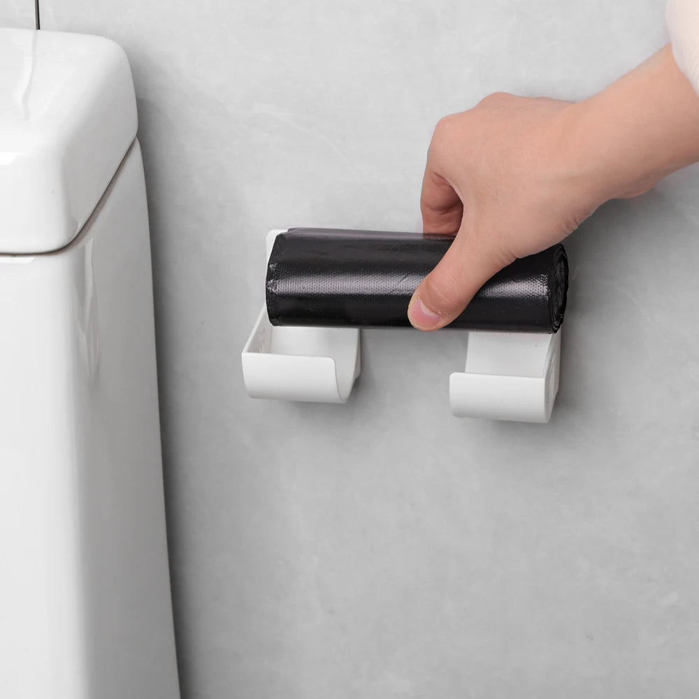 Wall Mounted Trash Bag Holder Plastic Waste Bag Dispenser Rack Self-adhesive Storage Shelf Holder For Kitchen Bathroom Organizer