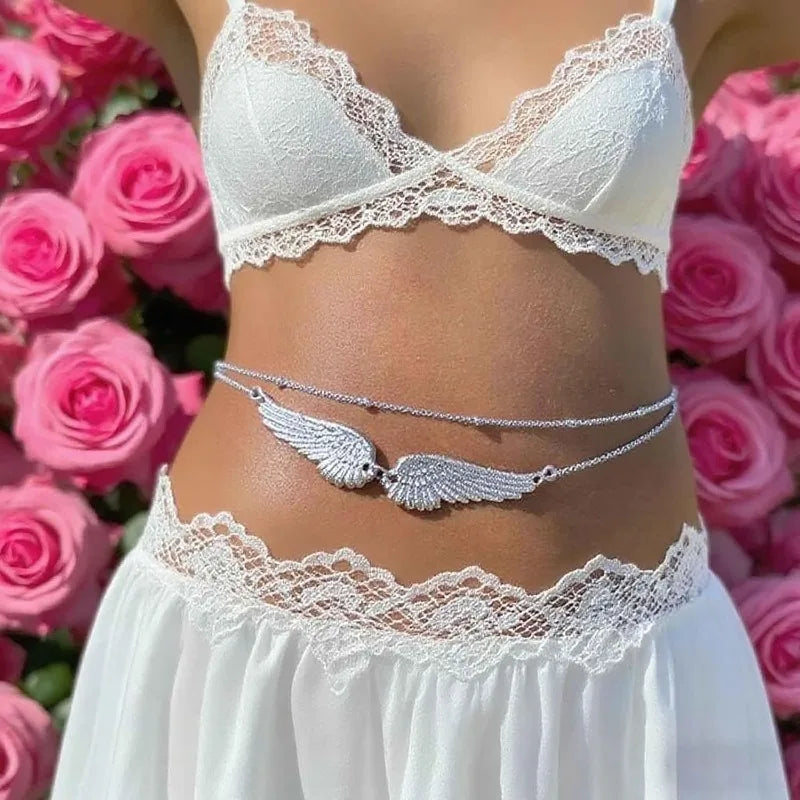 Gothic Angel Wings Waist Chain Sexy Gold Belly Wing Waist Body Chains Angel Wing Body Chain Adjustable Bikini Body Summer Beach