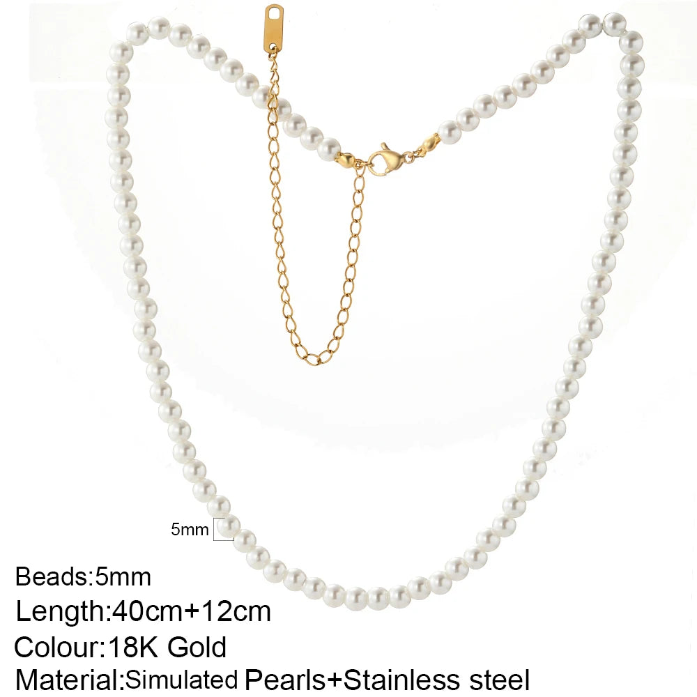 316L Stainless Steel Fashion Golden Color Chain Jewelry Necklace For Women Imitation Pearl Beads Pendant Gifts Jewelry Wholesale