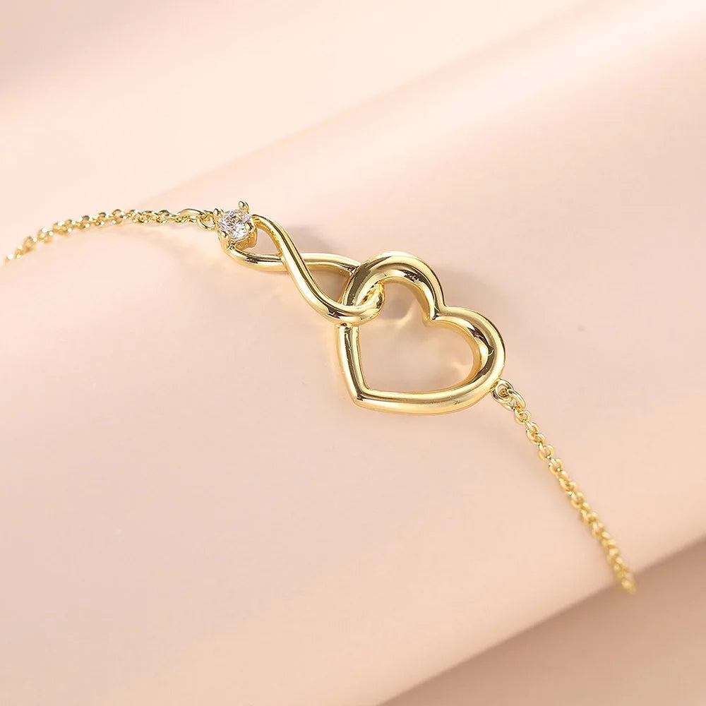 Heart Bracelet for Women Crystal Infinite Love Aesthetic Korean Gold Color Chain Bangles Wedding Accessories Bride Jewelry H058