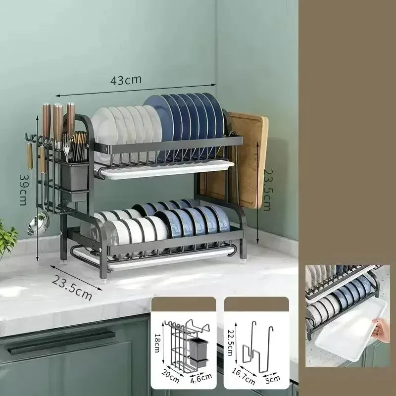 Kitchen bowl drain storage, cabinets layered storage shelves, tableware and chopsticks sorting shelves