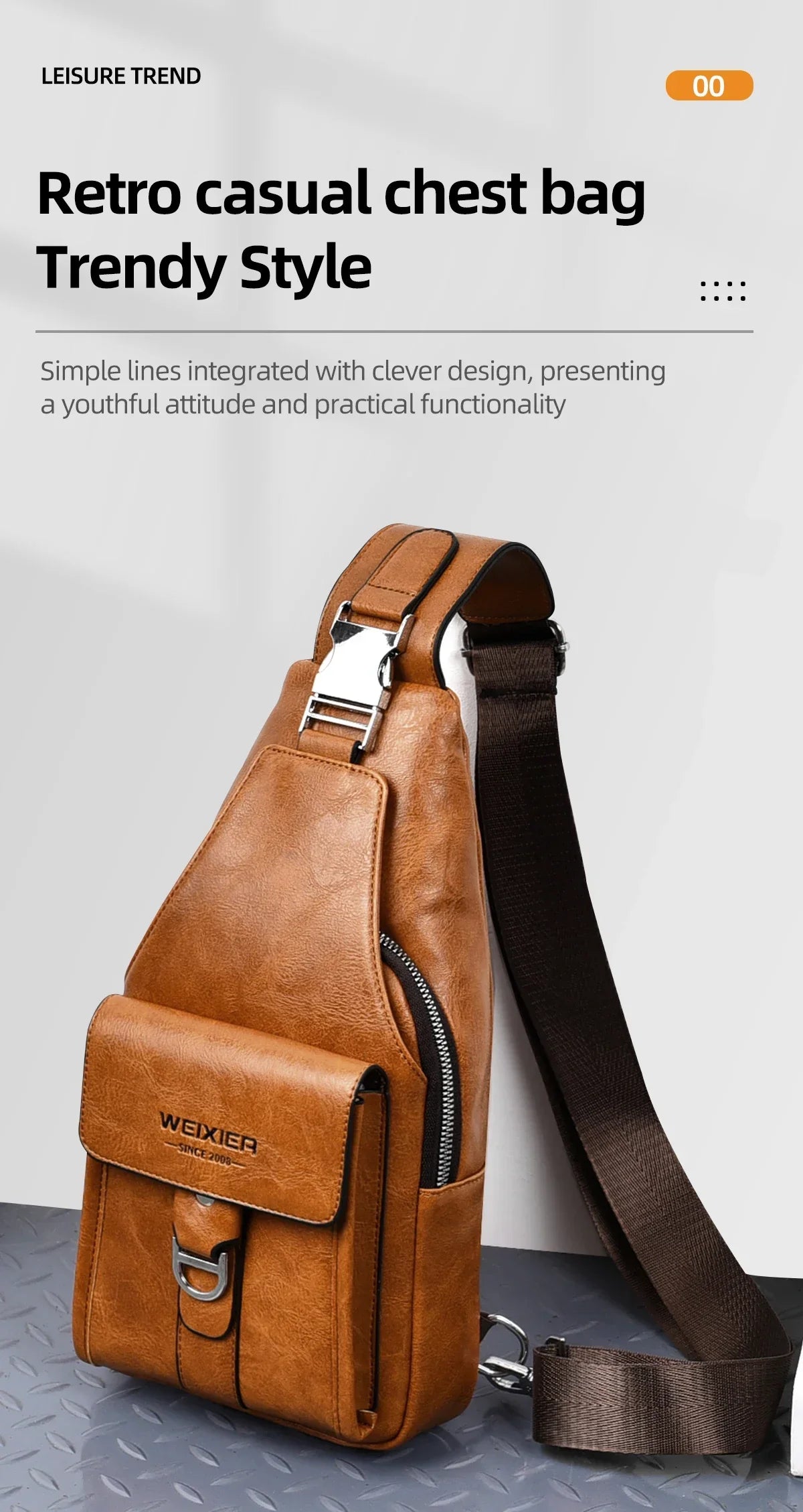 2026 New Men's Bag High Quality PU Leather Men's Chest Bag Simple Waterproof Single Shoulder Crossbody Bags Messenger Bag Gift