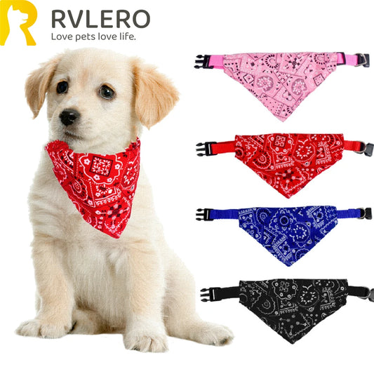 Red pet triangle scarf with adjustable collar straps, paisley bandana print