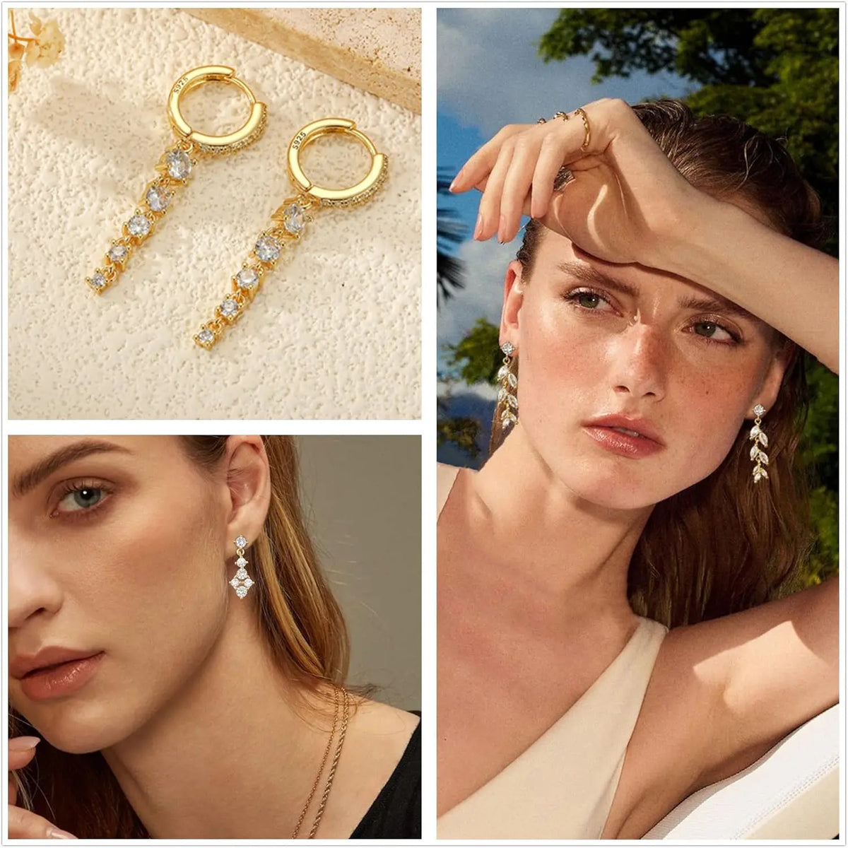 Women 14K Gold Plated Dangle Earrings Dainty CZ Non Tarnish Long Dangling Wedding Bridesmaid Hoop Earring Jewelry Christmas Gift