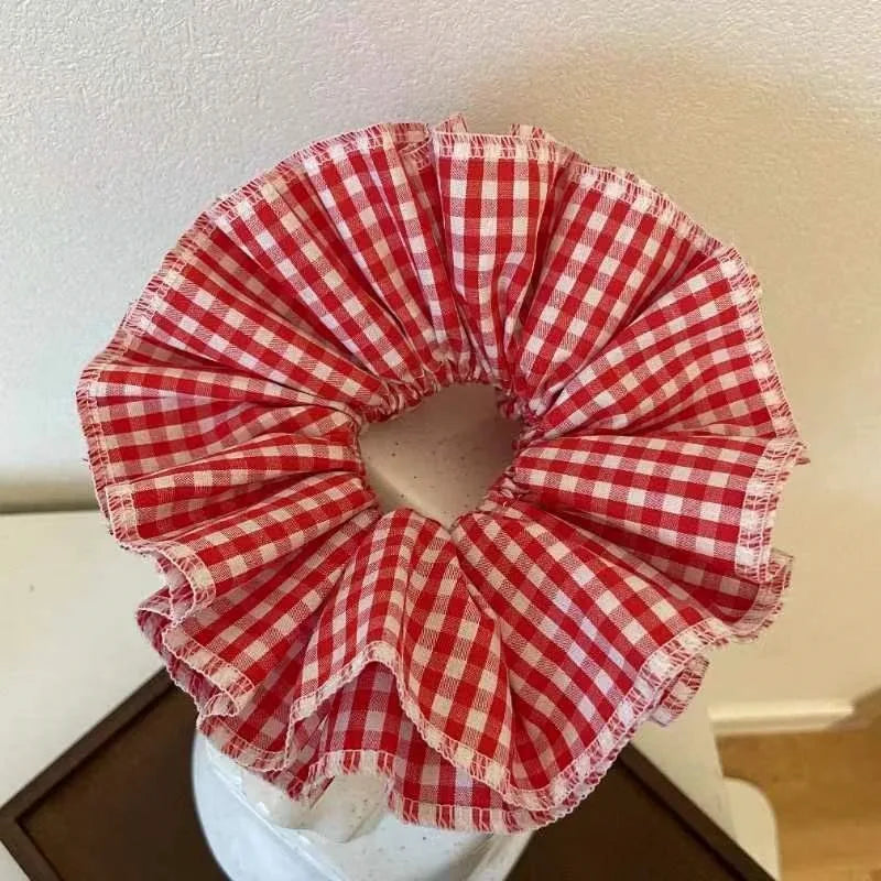 Small Design Hair Scrunchies For Woman Summer Cute Four Layer Plaid Headwear Pure Cotton Edge Extra Large Intestinal Hair Loop