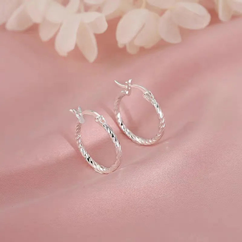 925 Sterling Silver 18mm Twisted Circle Sparkling Hoop Earrings for Women Girls Wedding Party Jewelry