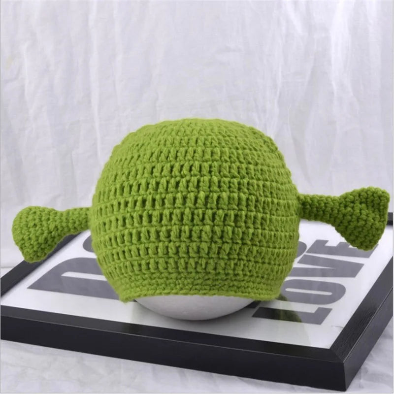 Unisex Balaclava Monster Shrek Hat Wool Winter Warm Knitted Hats  Green Funny Beanie Skullies Cap for Women Men Pure Handmade