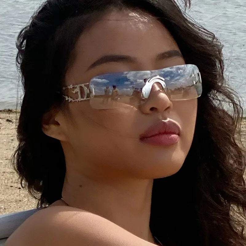 New Fashion Rimless Y2K Sunglasses Women Men 2026 High Quality Trending Product Rave Party Festival Oculos De Sol UV400