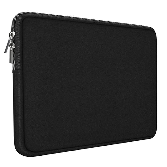 Black laptop sleeve with full front panel and side zipper closure