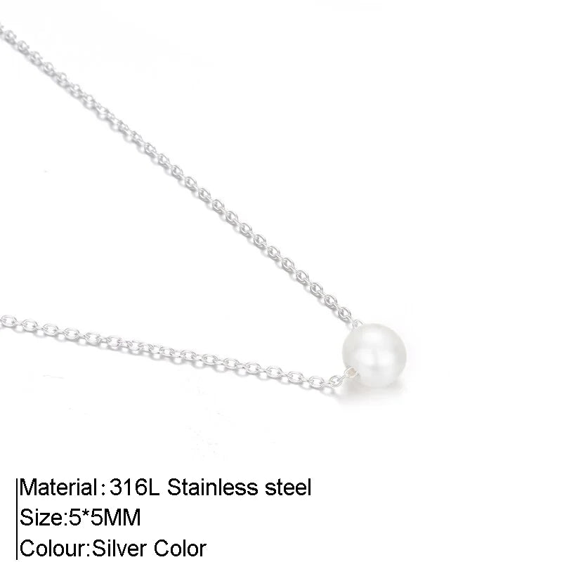 316L Stainless Steel Fashion Golden Color Chain Jewelry Necklace For Women Imitation Pearl Beads Pendant Gifts Jewelry Wholesale