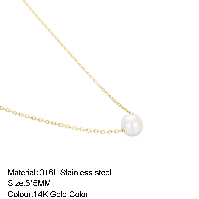 316L Stainless Steel Fashion Golden Color Chain Jewelry Necklace For Women Imitation Pearl Beads Pendant Gifts Jewelry Wholesale