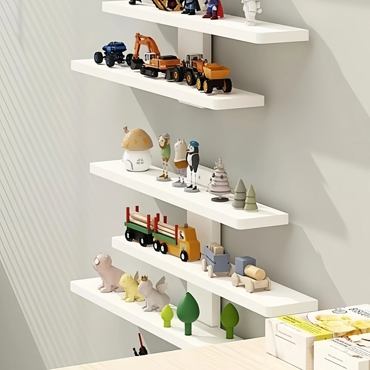 Adjustable Wall-mounted Display Stand for Action Dolls, Small Building Blocks and Collectibles - Modern Indoor Storage Shelf